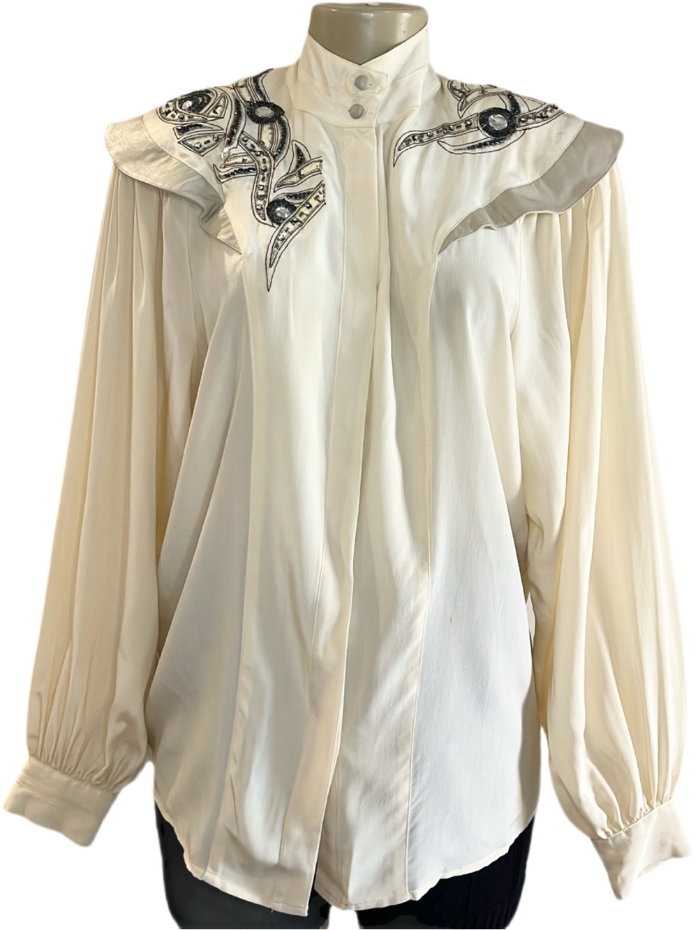 Vintage Deadstock Cedars Silk Embellished Blouse W/ Leather & Snakeskin Patches